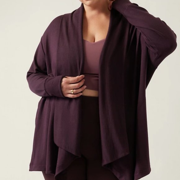 ATHLETA SPICED CABERNET POCKETS NIRVANA PRANAYAMA RESTORE WRAP CARDIGAN - Picture 4 of 6